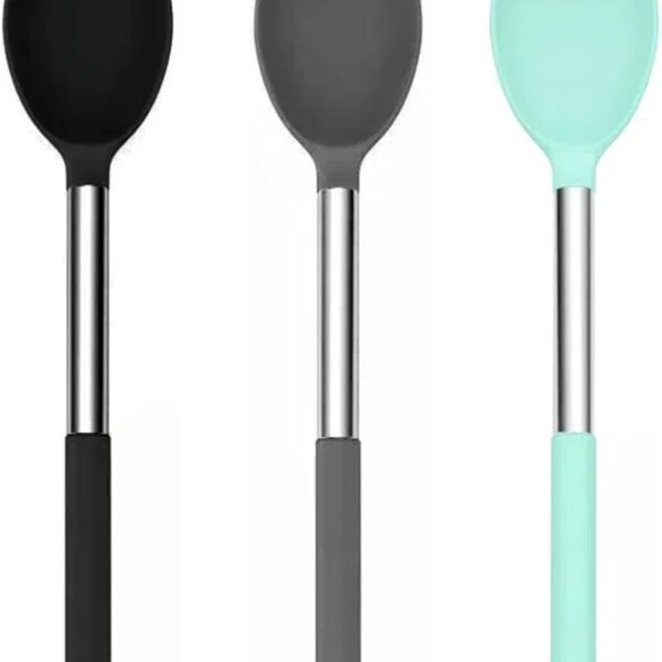 Silicone Solid Cooking Spoon Set Stainless Steel Handle Heat Resistant