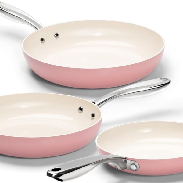 Ceramic Nonstick Frying Pan Set with Scratch Resistant Coating and Oven Safe Design