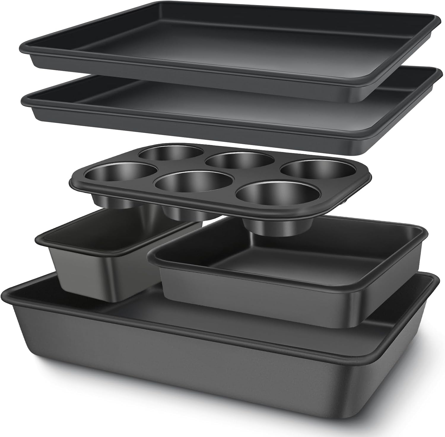 Six Piece Nonstick Bakeware Set with Stackable Design and Carbon Steel