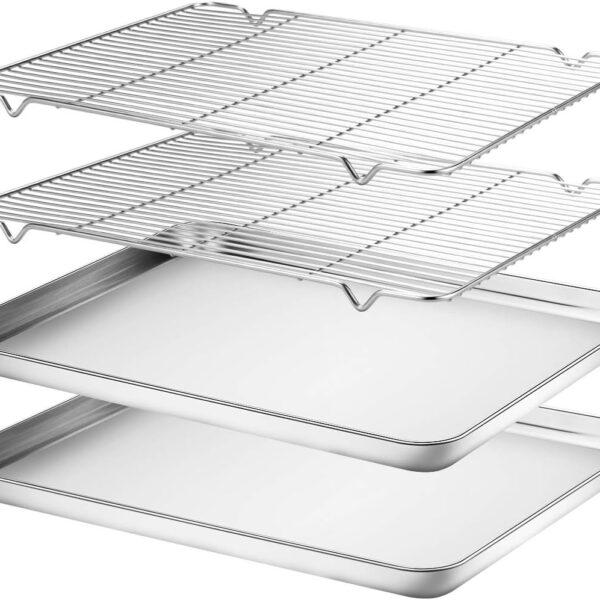 Stainless Steel Baking Sheet and Cooling Rack Set with Deep Sides