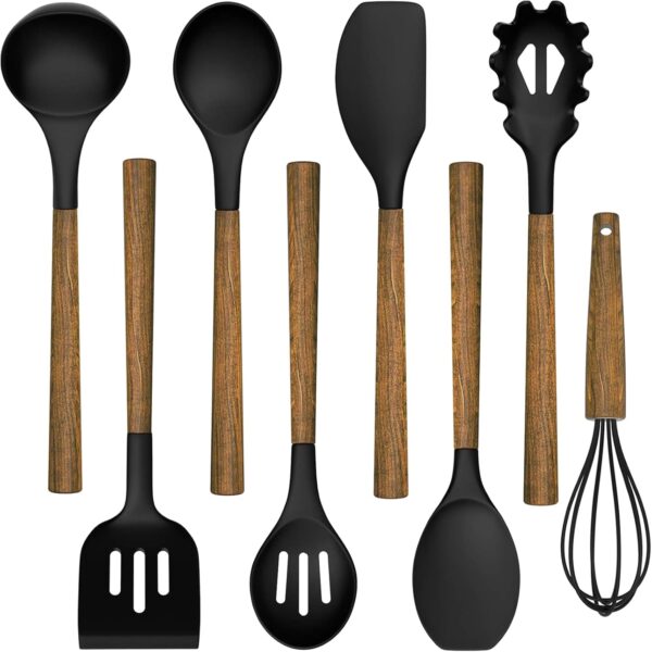 Silicone Cooking Utensil Set Wooden Handle Food Grade