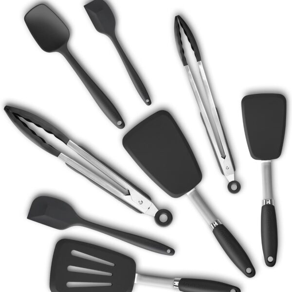Silicone Spatula Set With Tongs Heat Resistant Steel Core Non Stick Safe Dishwasher Safe