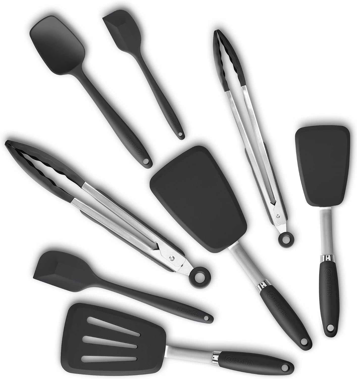 Silicone Spatula Set With Tongs Heat Resistant Steel Core Non Stick Safe Dishwasher Safe