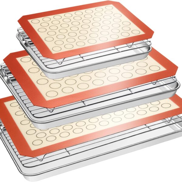 Nine Piece Bakeware Set with Baking Pans Cooling Racks and Silicone Mats