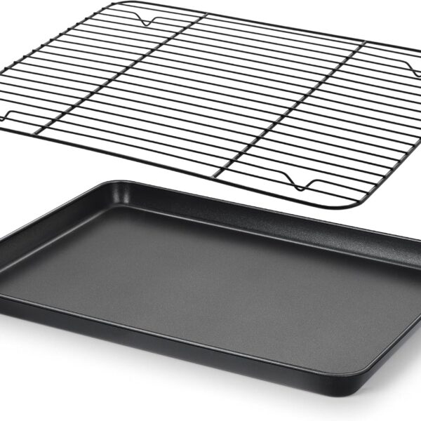 Carbon Steel Baking Pan and Wire Rack Set with Nonstick Coating and Raised Edge