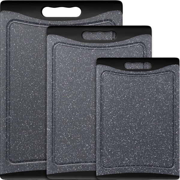 High Density Plastic Cutting Board Set with Juice Groove and Edge Handle