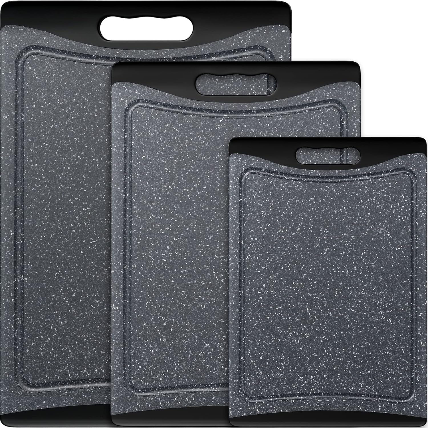 High Density Plastic Cutting Board Set with Juice Groove and Edge Handle
