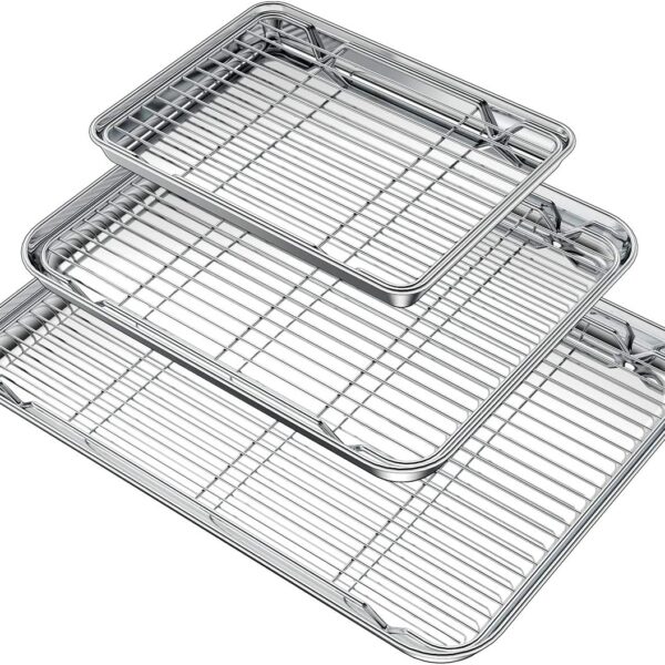 Stainless Steel Baking Sheet and Cooling Rack Set with Mirror Finish